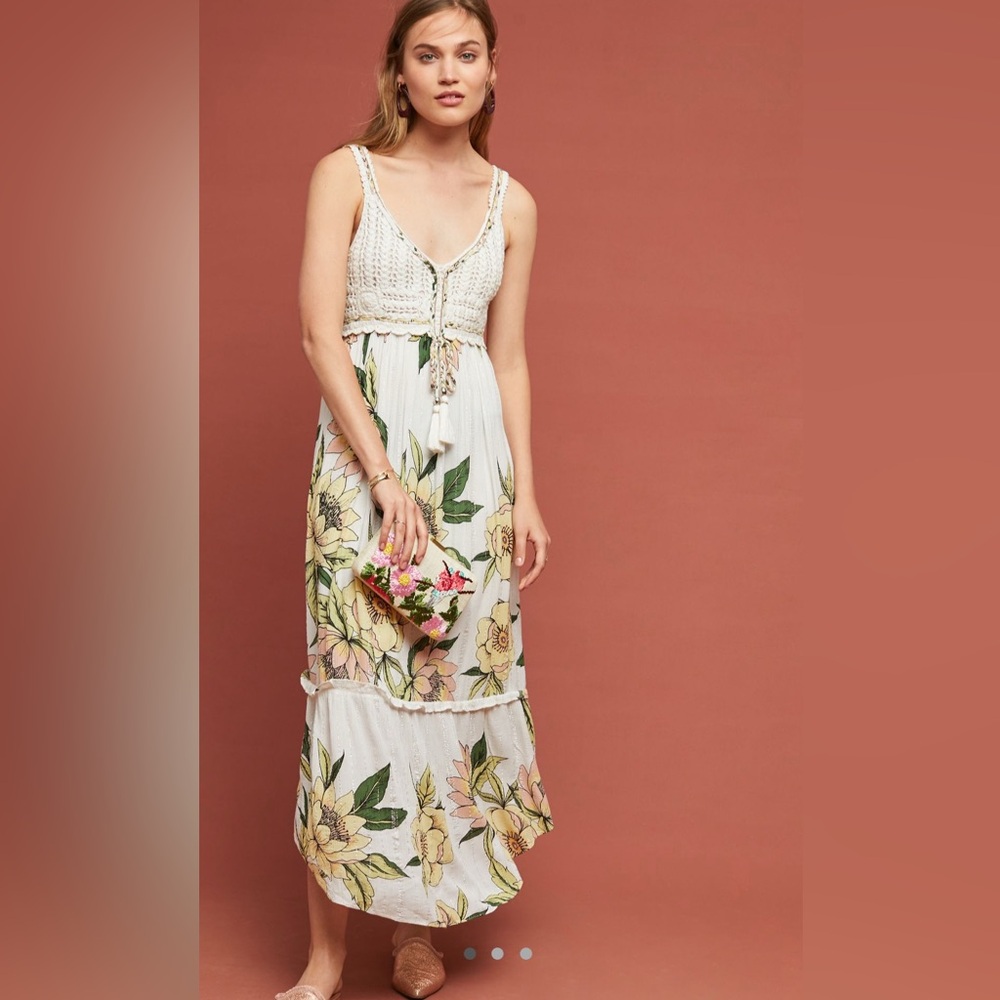 FARM Rio White and Yellow Floral Midi Dress